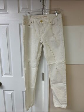 Michael Kors Dillon Relaxed Distressed White Jeans